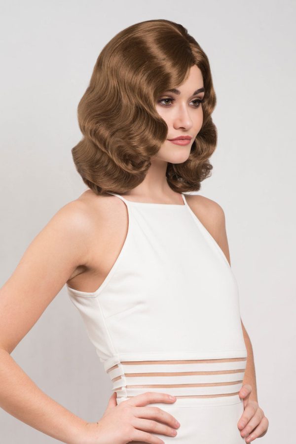 Brown 1940s pinup style wig, with finger waves: Honey For Sale