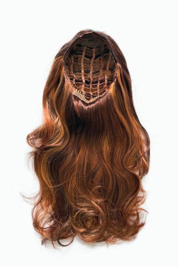 Auburn red and blonde mix half wig (3 4 hairpiece) with long waves: Sasha For Sale