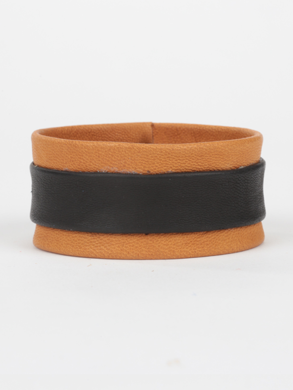 Leather and Tire cuff, Cognac Online now