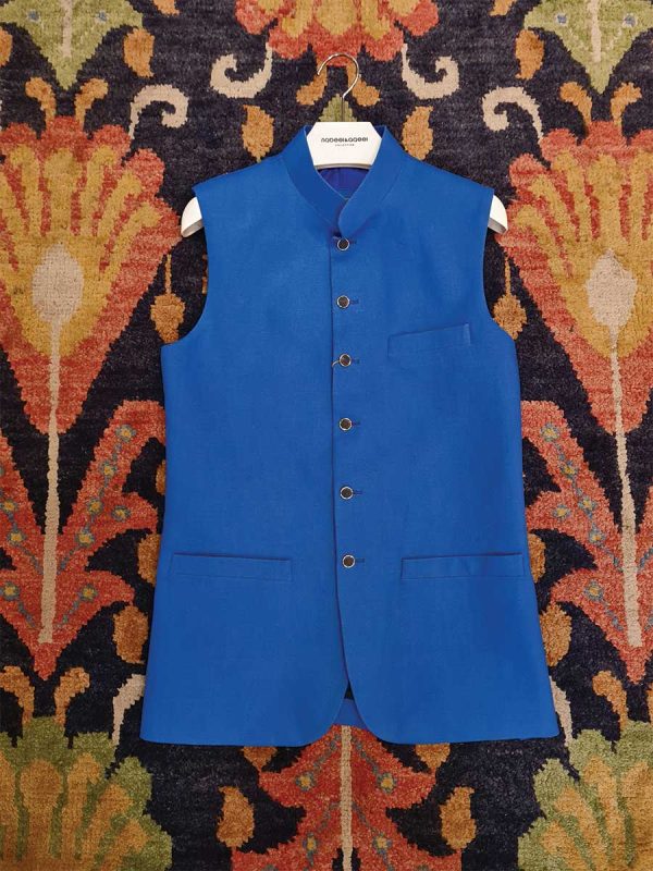 Nabeel & Aqeel Waistcoat Royal Blue Gold Blue Button Men NWCB0054 Online Sale