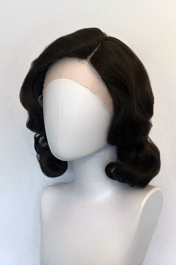 Brown lacefront wig, pinup vintage style, mid length with finger waves: Agatha Fashion