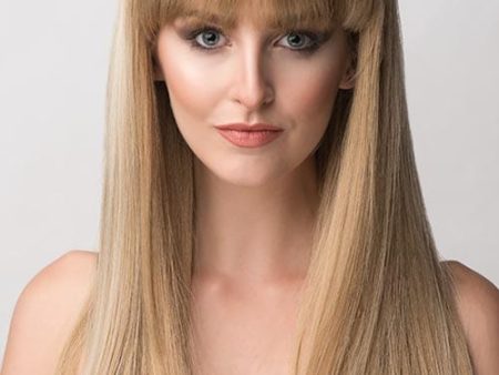 Long blonde wig with Highlights and straight fringe: Tilly For Cheap