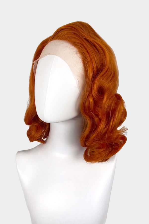 Ginger lacefront wig, pinup vintage style, mid length with finger waves: Flora Online