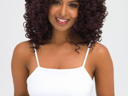 Afro, corkscrew curly lace front wig, black and purple: Anna For Sale