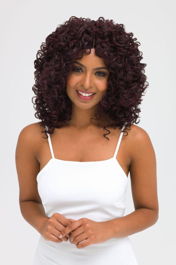 Afro, corkscrew curly lace front wig, black and purple: Anna For Sale