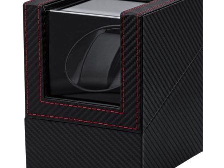 Single Slot PU Leather Watch Winder (Carbon with Red Stitching) For Cheap