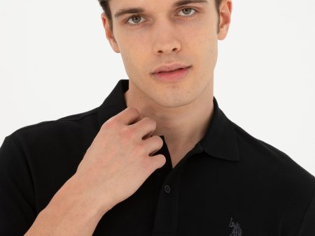 USPA Polo Shirt Men Black VR046 USPOM242 Single Color Horse US Polo Assn. on Sale