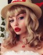 Blonde pinup wig, curled with short fringe, 1950s style: Cora For Discount