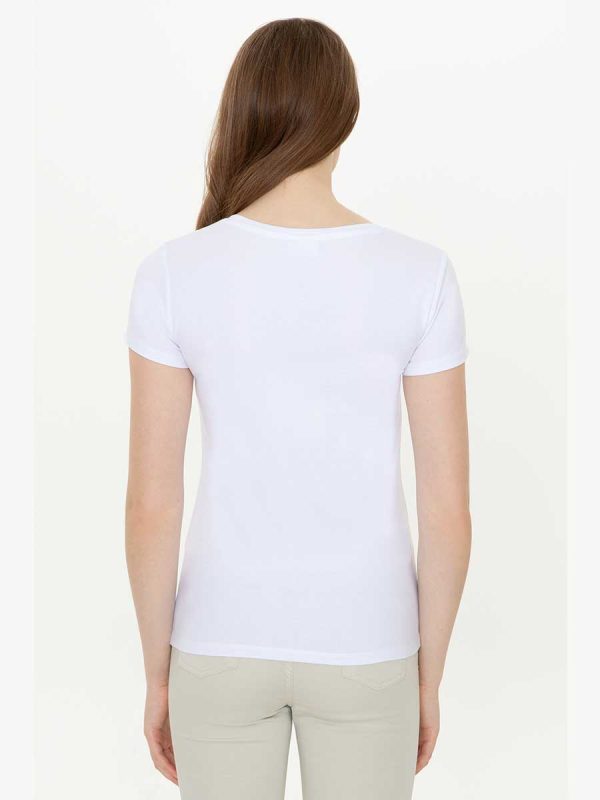 U.S. Polo Assn. Women T-Shirt Round Neck Slim White VR013 USTSW023 Cheap