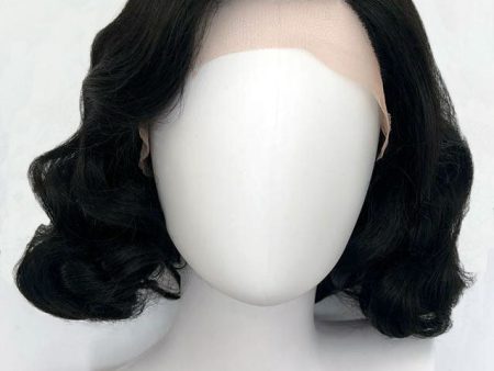 Black lacefront wig, pinup vintage style, mid length with finger waves: Lilith Cheap