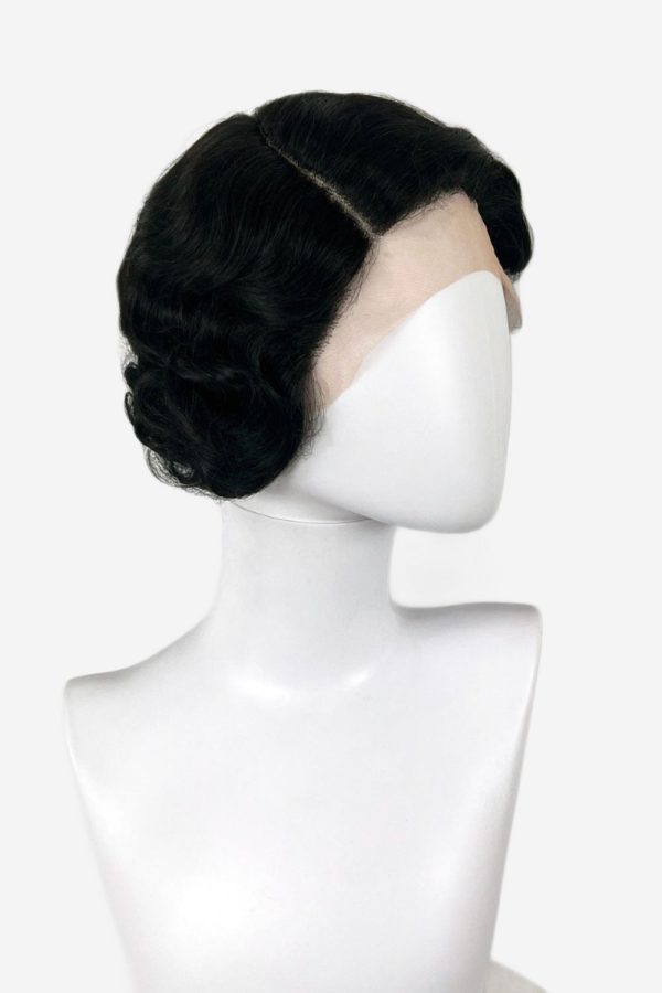 Black lacefront wig, pinup vintage style, short with finger waves: Viola on Sale