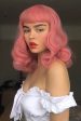 Pink pinup style wig, with finger waves and a short fringe, 1950s style: Stevie Fashion