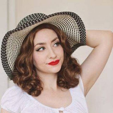 Brown 1940s pinup style wig, with finger waves: Honey For Sale