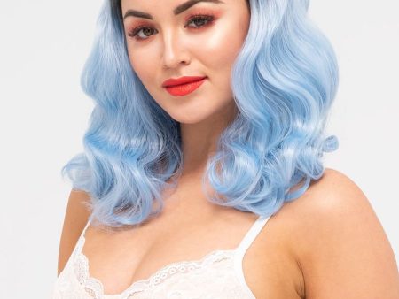 Black and blue pinup style wig, curled with short fringe, 1950s style: Luna Sale