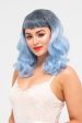 Black and blue pinup style wig, curled with short fringe, 1950s style: Luna Sale