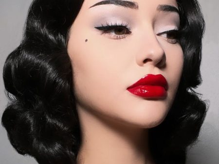 Black lacefront wig, pinup vintage style, mid length with finger waves: Etta Discount