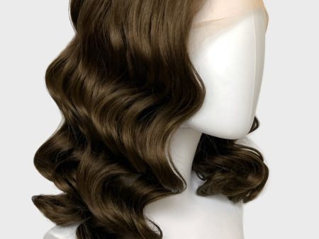 Brown pinup wig, lace front with finger waves: Nikita Fashion