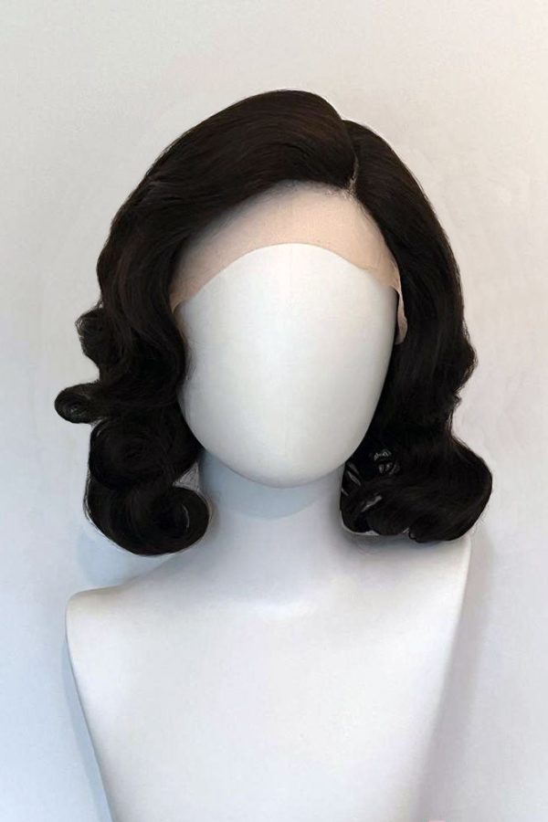 Brown lacefront wig, pinup vintage style, mid length with finger waves: Agatha Fashion