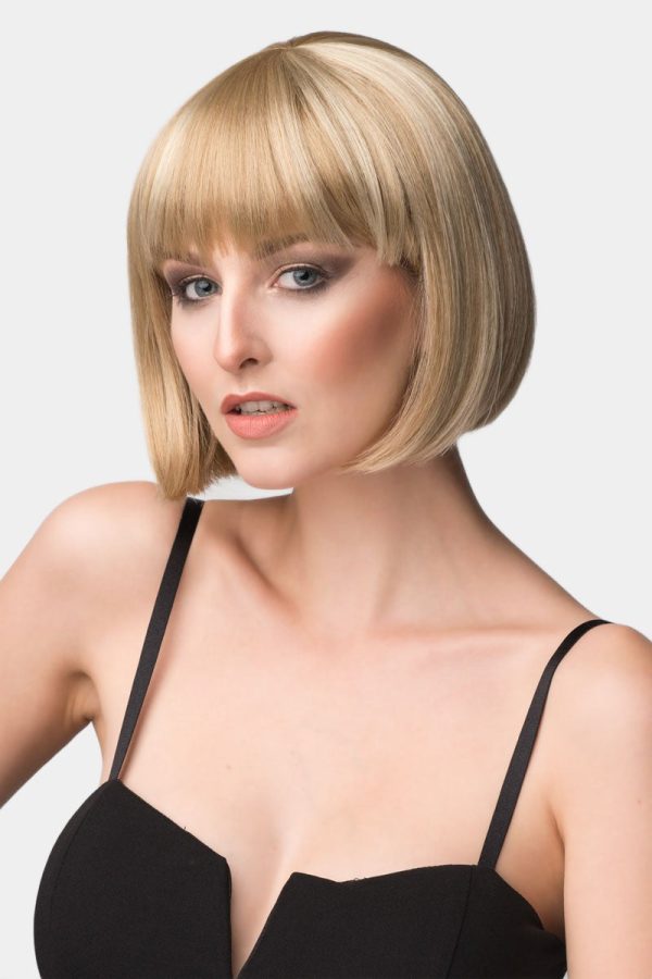 Blunt blonde bob wig with fringe: Gracie Discount