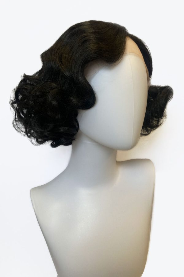 Black pinup wig, lace front, vintage style: Halle Discount