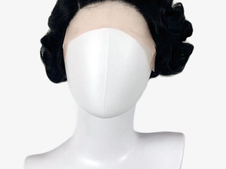 Black lacefront wig, pinup vintage style, short with finger waves: Viola on Sale