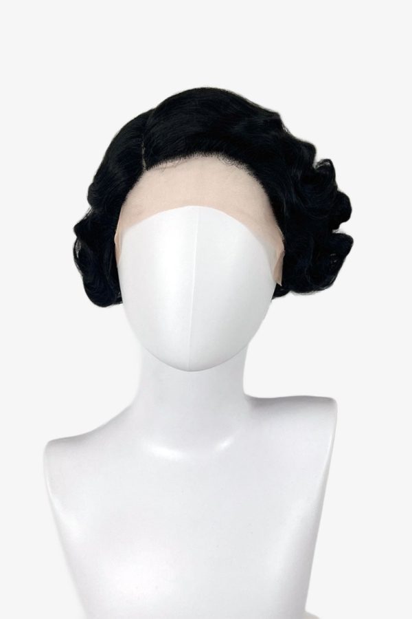 Black lacefront wig, pinup vintage style, short with finger waves: Viola on Sale