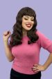 Brown 1950s pinup style wig, with long waves and a short fringe: Rosie Discount