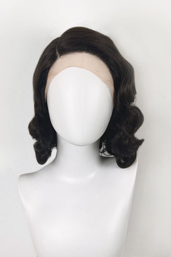 Brown lacefront wig, pinup vintage style, mid length with finger waves: Hattie For Cheap