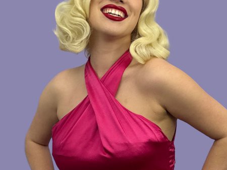 Blonde lacefront wig, pinup vintage style, mid length with finger waves: Della For Cheap