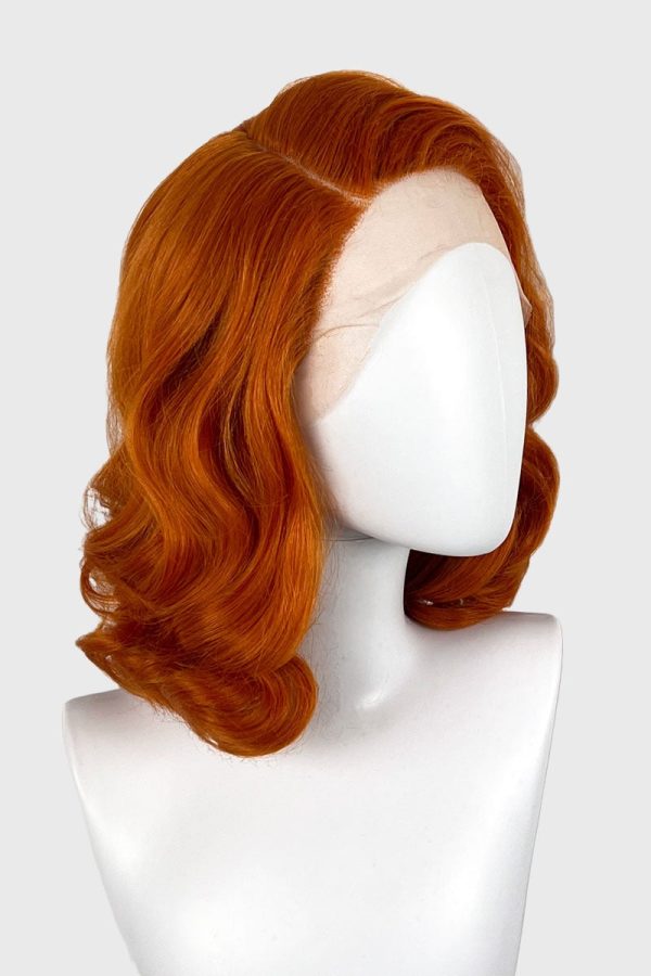 Ginger lacefront wig, pinup vintage style, mid length with finger waves: Flora Online