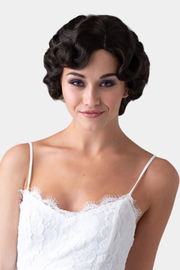 Brown 1920s 1930s style wig, short retro style with finger waves: Cecelia Sale