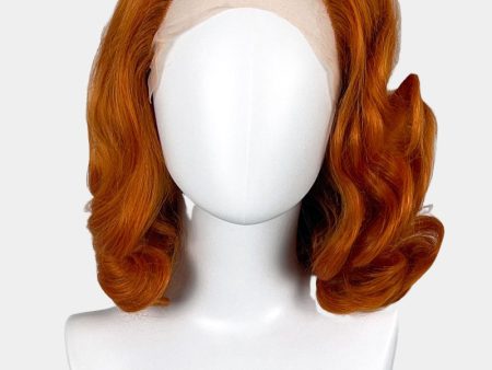 Ginger lacefront wig, pinup vintage style, mid length with finger waves: Flora Online