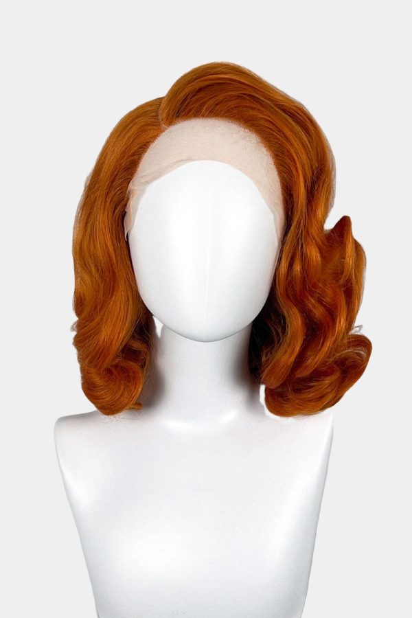 Ginger lacefront wig, pinup vintage style, mid length with finger waves: Flora Online