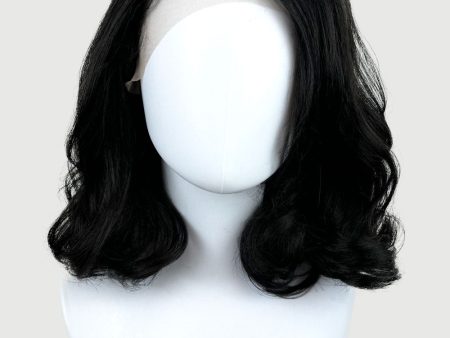 Black shoulder length long bob (lob) lacefront wig with side sweeping fringe bangs: Amaris Discount