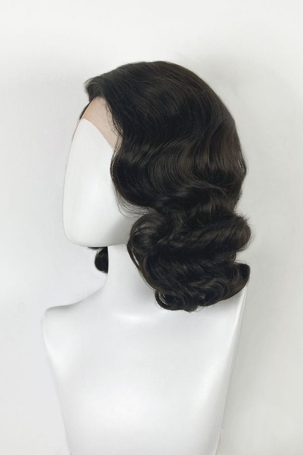 Brown lacefront wig, pinup vintage style, mid length with finger waves: Hattie For Cheap