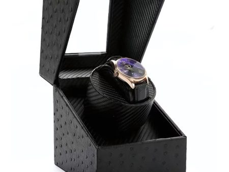 Single Slot PU Leather Watch Winder (Ostrich With Carbon Accents) on Sale