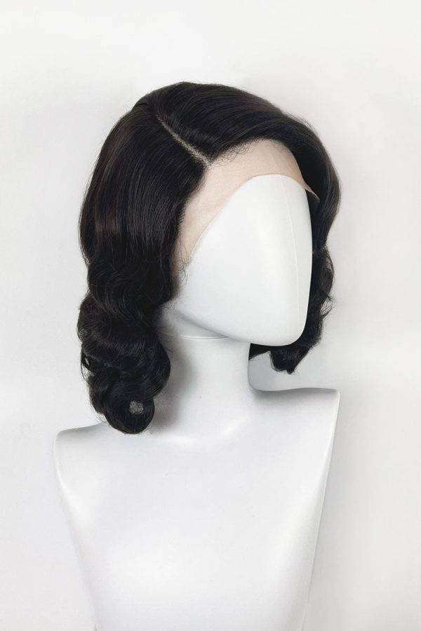 Brown lacefront wig, pinup vintage style, mid length with finger waves: Hattie For Cheap