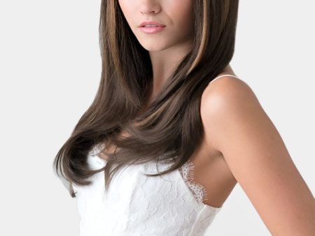 Long chocolate brown wig, razor cut face frame style: Catherine Discount