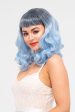 Black and blue pinup style wig, curled with short fringe, 1950s style: Luna Sale