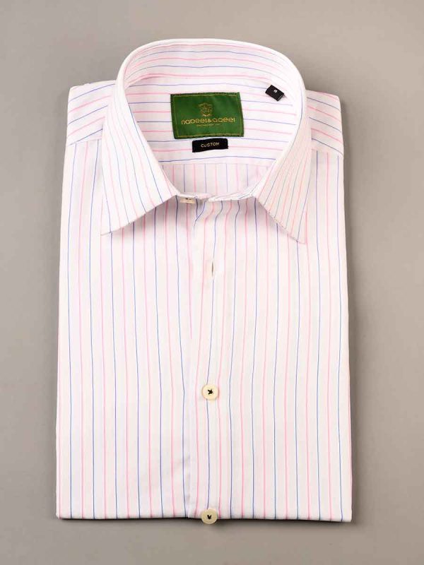 Nabeel & Aqeel Formal ShirtO-08 Custom White & Pink Striped NSHF8C04 Online