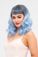 Black and blue pinup style wig, curled with short fringe, 1950s style: Luna Sale