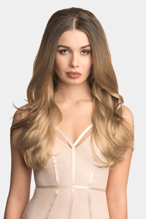 Brown blonde ombre half wig, layered, wavy: Adeline Fashion