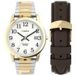 Timex EASY READER Mens Watch Gold-tone Expansion Band and Leather Strap Box Set TWG025500 Cheap