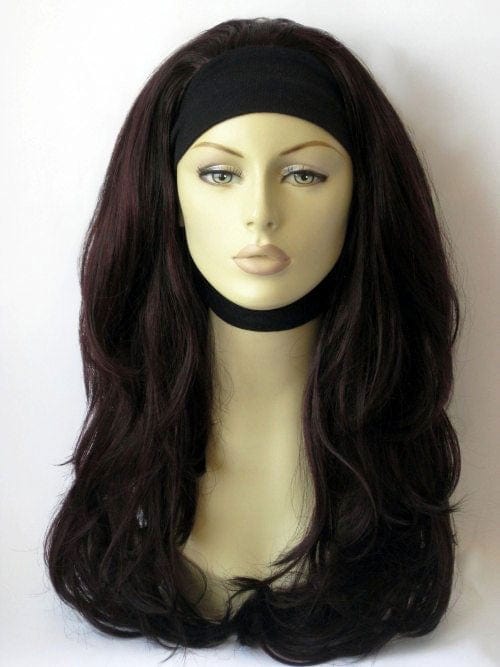 Black & purple half wig hairpiece, wavy, loose curls: Indira Supply