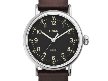 Timex Standard Black Brown Leather and Fabric Strap Watch TW2U89600 For Sale