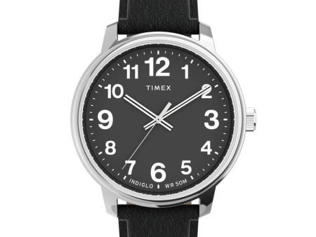 Timex EASY READER BOLD Black Leather Strap Mens Watch TW2V21400 Sale