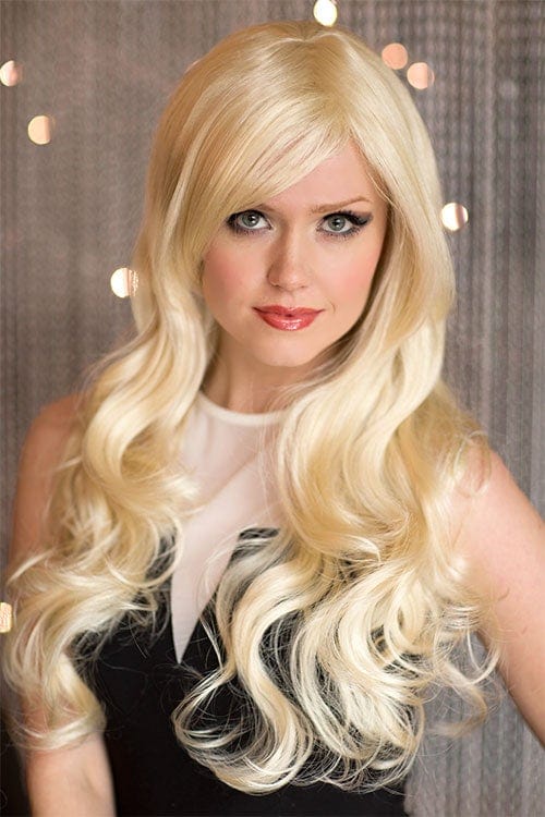 Blonde wig with big loose curls and sweeping fringe, extra long: Carly on Sale