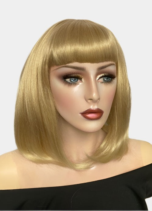 Blonde long bob wig with short fringe: Gloria Cheap