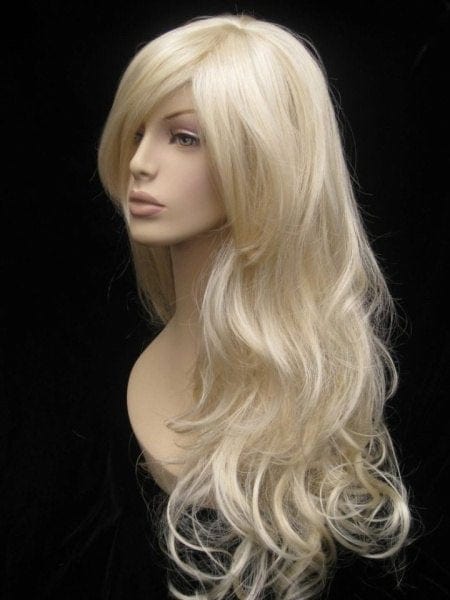 Blonde wig with big loose curls and sweeping fringe, extra long: Carly on Sale