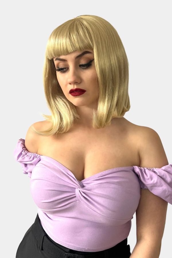 Blonde long bob wig with short fringe: Gloria Cheap